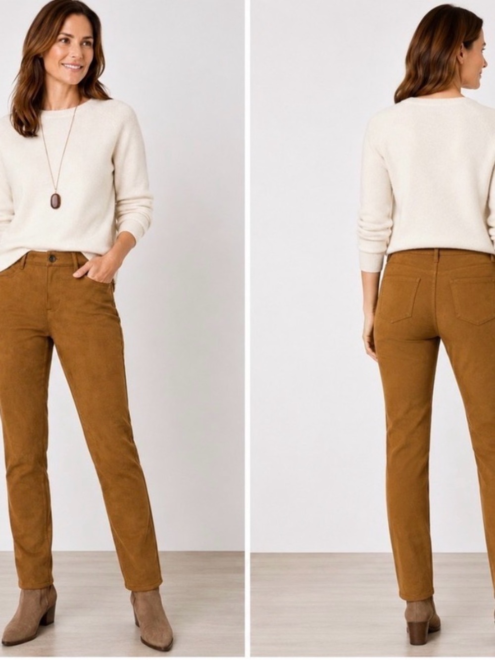 J. Jill Camel Suede-Look 4-Pocket Pants with Branded Button